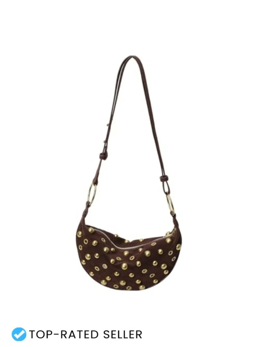 Studded Hobo Bag Faux Suede Crescent Shoulder Purse Women